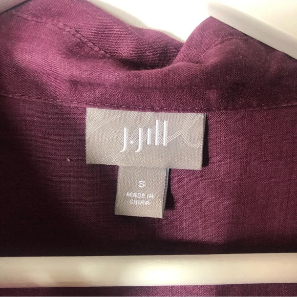 J.Jill Plum 100% Ramie Long Tab Sleeve Side Pockets Button Up Shirt Size Small - Picture 5 of 6
